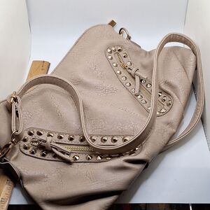 Taupe vegan leather bag western studded shoulder bag
